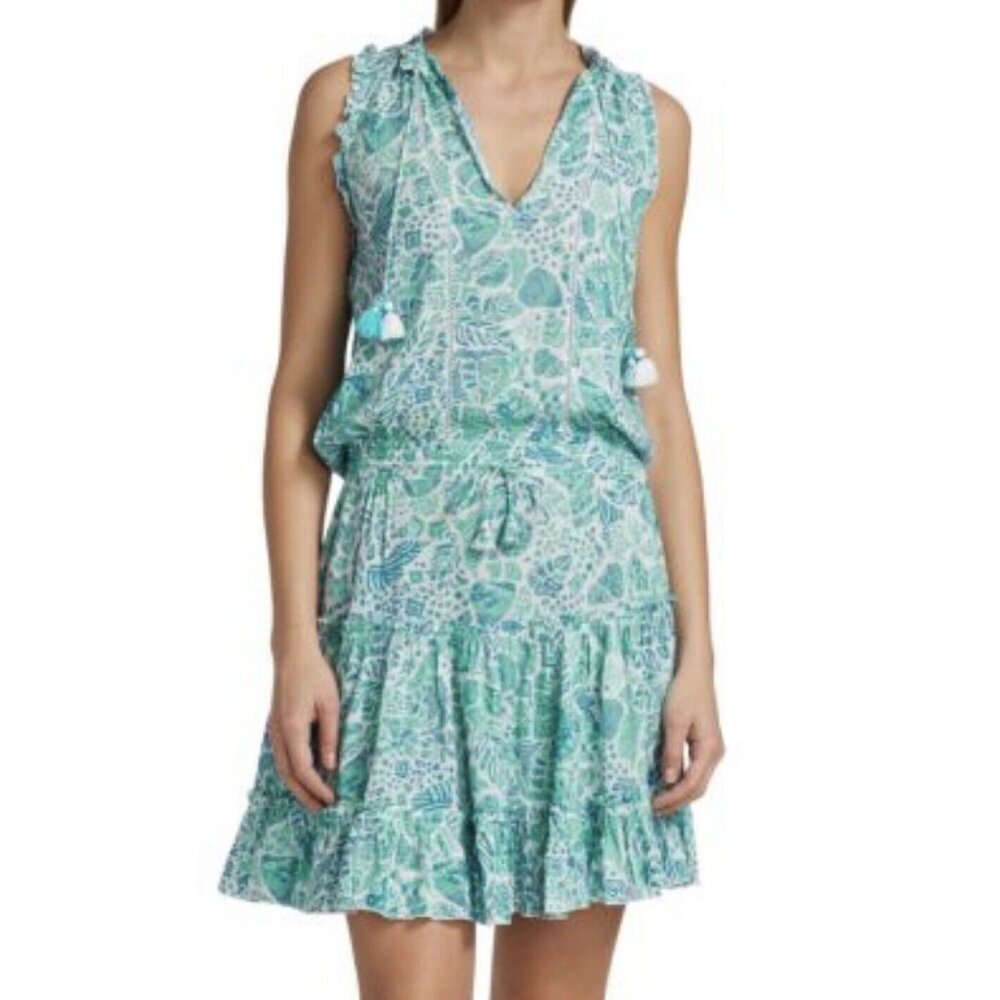 Poupette St. Barth Green and White Sleeveless Dress